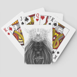 Black Lion with Antlers Crown and Monogram Playing Cards
