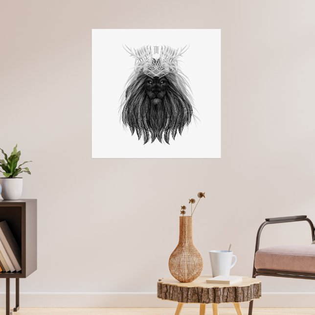 Black Lion with Antlers Crown and Monogram Poster (Living Room 3)