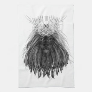 Black Lion with Antlers Crown and Monogram Tea Towel