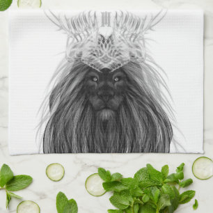 Black Lion with Antlers Crown and Monogram Tea Towel