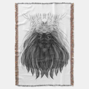 Black Lion with Antlers Crown and Monogram Throw Blanket
