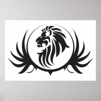 Black Lions Head On White Background Poster