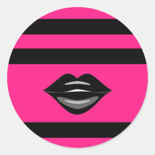 Black lips hot pink stripes stickers