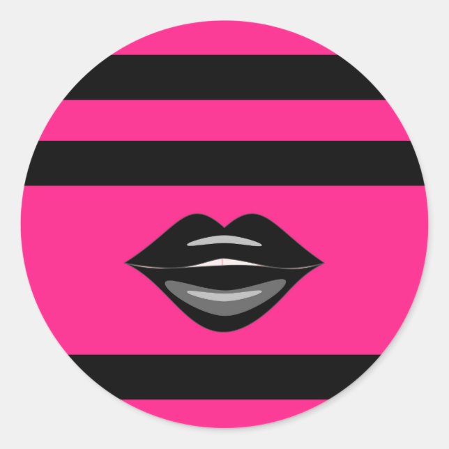 Black lips hot pink stripes stickers (Front)