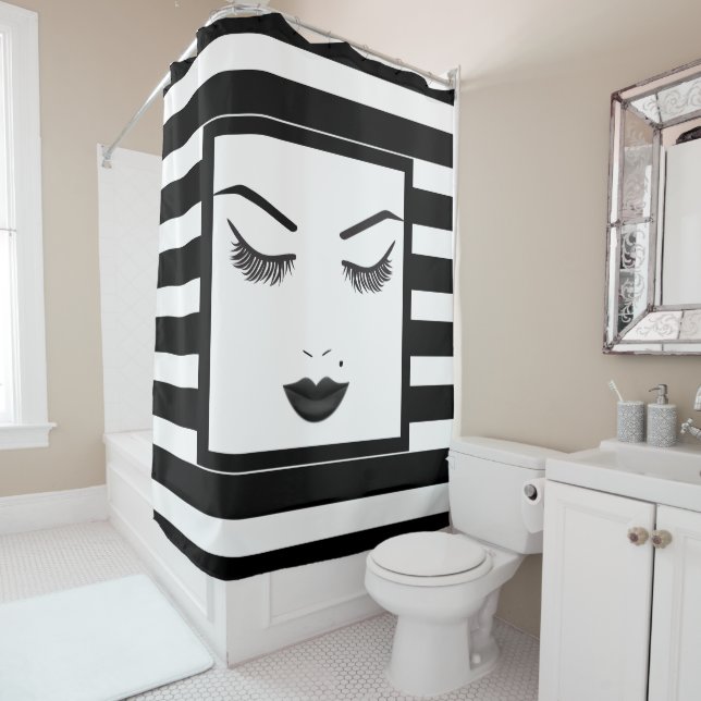 Black Lips Makeup Face Eyebrows Lips Glam Beauty Shower Curtain (In Situ)