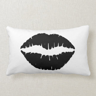 Black Lips on White Lumbar Cushion