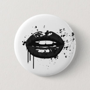 Black lips stylish fashion kiss makeup artist 6 cm round badge