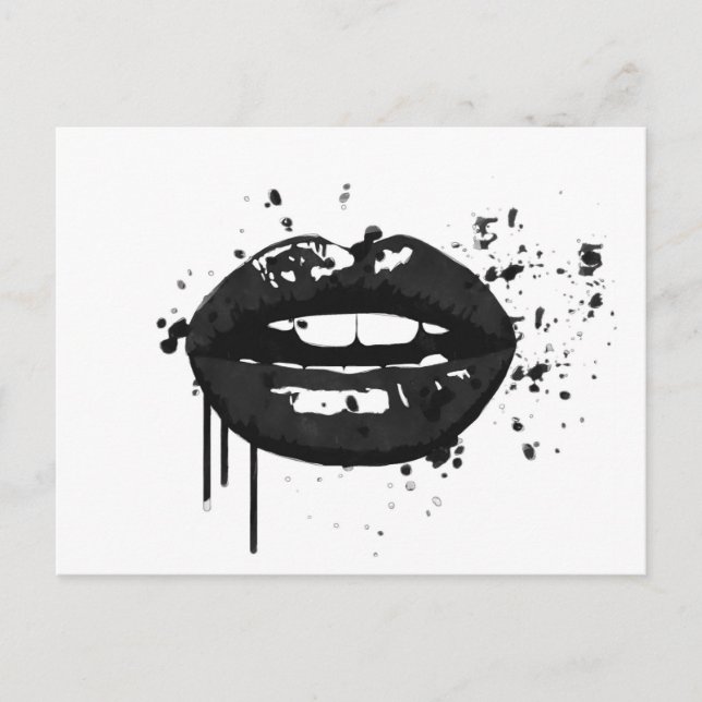 Black lips stylish fashion kiss makeup artist postcard (Front)