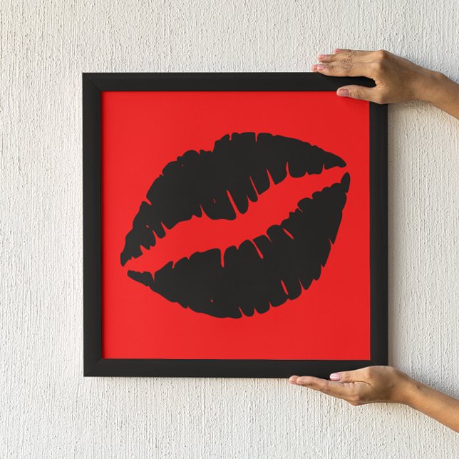 Black Lipstick Kiss Graphic on Red Poster (Creator Uploaded)