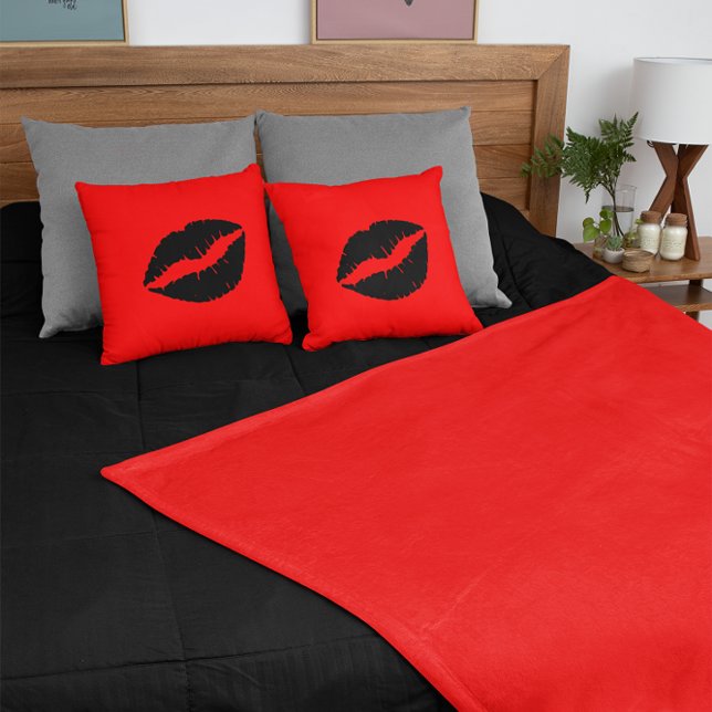 Black Lipstick on Red Cushion (Black Lipstick on Red Throw Pillow)