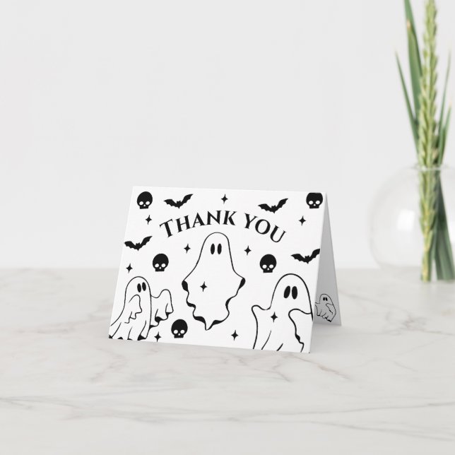 Black  Little Ghost Halloween Baby Shower  Thank You Card (Front)