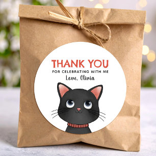 Black little kitten thank you classic round sticker