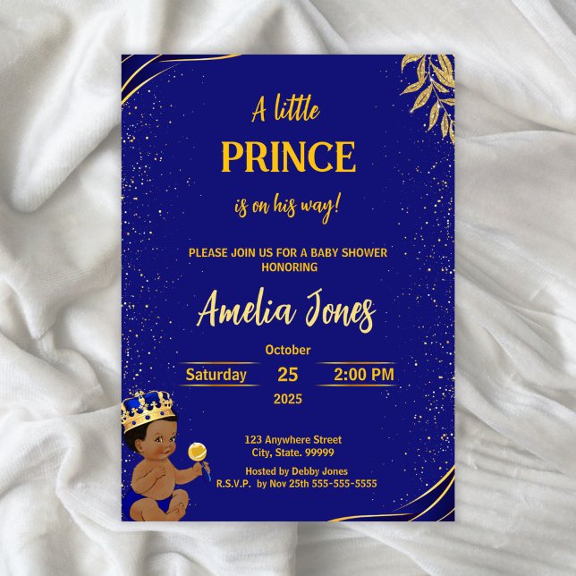 Black Little Prince Baby Shower Invitation Templat (Creator Uploaded)