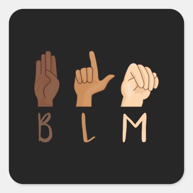 Black Lives Matter ASL Sign Language BLM Square Sticker (Front)