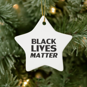 Black Lives Matter black & white star Christmas Ceramic Ornament