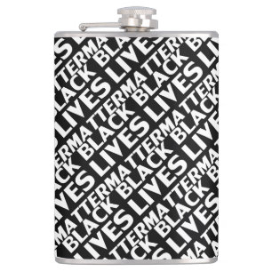 Black Lives Matter black white typography pattern Hip Flask