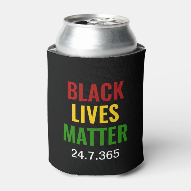 BLACK LIVES MATTER BLM Red Yellow Green BHM Can Cooler (Can Front)