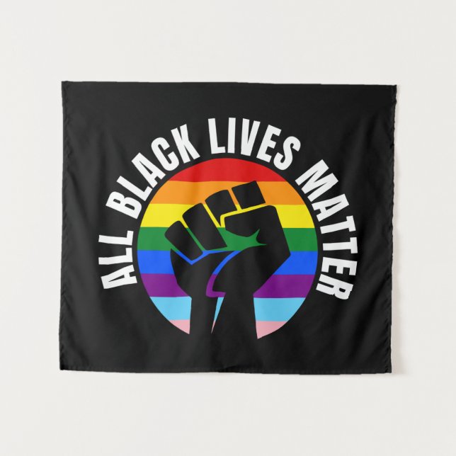 Black Lives Matter Fist and LGBTQ Flag Tapestry (Front (Horizontal))