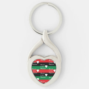Black Lives Matter Pan-African Flag White Heart Key Ring