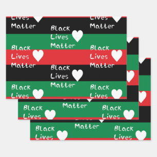 Black Lives Matter Pan-African Flag White Heart Wrapping Paper Sheet