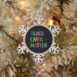 Black Lives Matter Stencil 01 Multiple Styles Snowflake Pewter Christmas Ornament