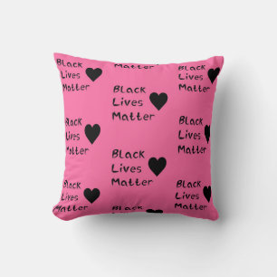 Black Lives Matter Text Girly Pink Colour Hearts Cushion