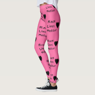 Black Lives Matter Text Girly Pink Colour Hearts Leggings