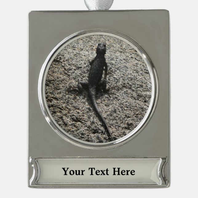 Black Lizard Silver Plated Banner Ornament (Front)