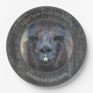 Black Llama Face Farm Animal Personalised Party Paper Plate