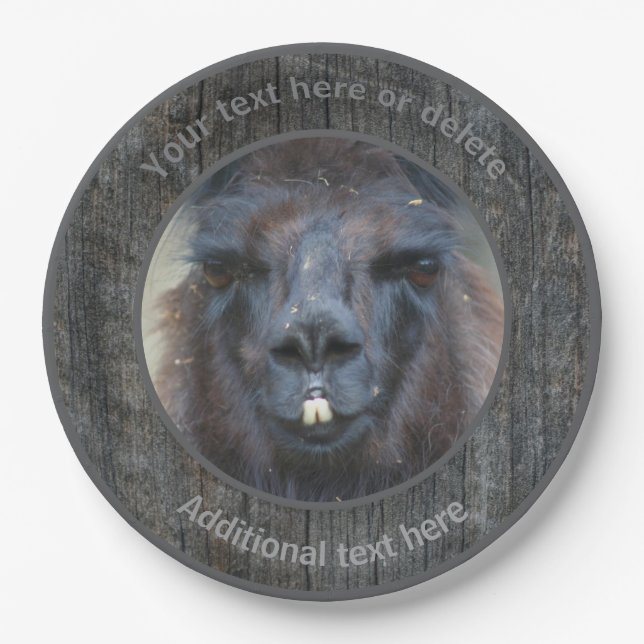 Black Llama Face Farm Animal Personalised Party  Paper Plate (Front)
