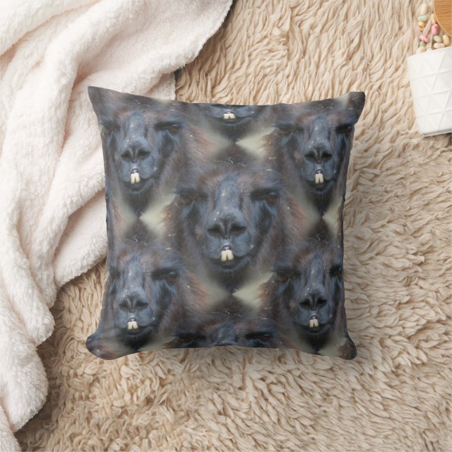 Black Llama Face Nature Pattern Cushion (Blanket)
