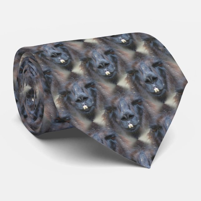 Black Llama Face Nature Pattern Tie (Rolled)