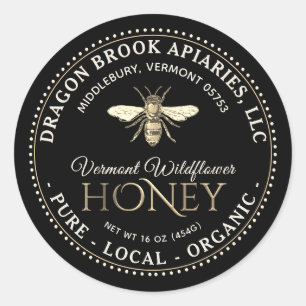 Black Local Organic Honey Label with honeybee