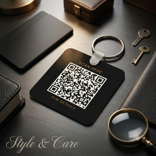 Black Logo Aluminium Square Keychain with QR Code