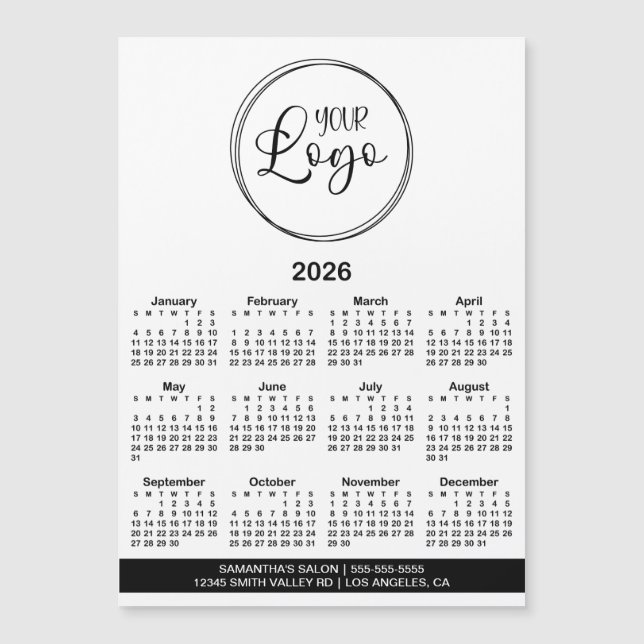 Black Logo Info Bar 2026 Magnetic Calendar (Front)