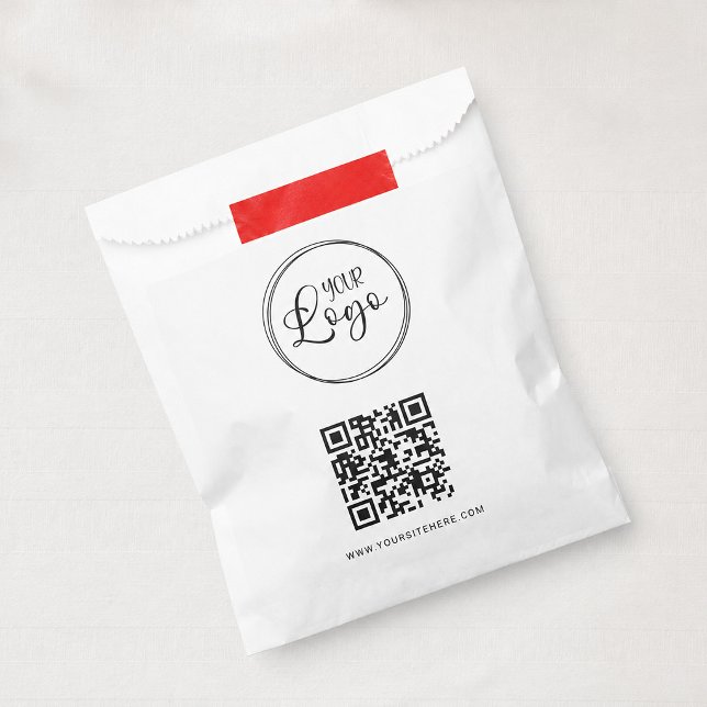 Black Logo Minimalist QR Code Favour Bag (Black Logo Minimalist QR Code Small White Paper Shopping Bag)