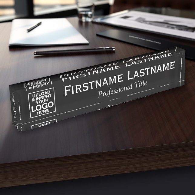 Black - Logo, Name and Professional Title Nameplate (Personalized Name Plate - Custom Logo Executive Desk Plate with Name and Professional Title)