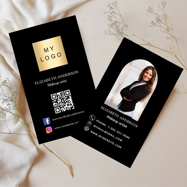 Black logo photo arch Qr code social media Business Card (Creator Uploaded)