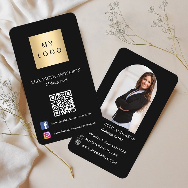 Black logo photo arch Qr code social media Business Card (Creator Uploaded)