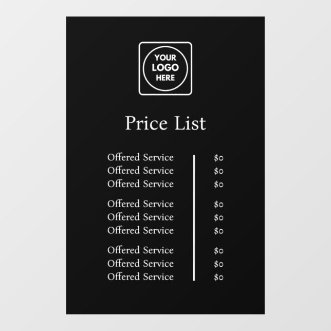 Black Logo Price List | Custom Professional Window (Sheet)