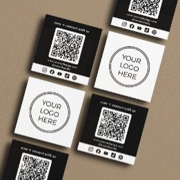 Black Logo QR Code Custom Social Media Square Business Card
