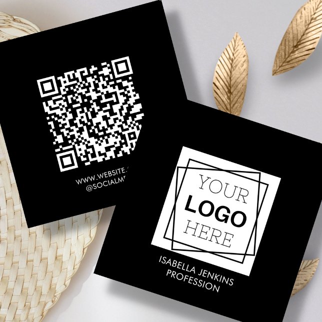 Black | Logo | QR Code Square Business Card (Creator Uploaded)