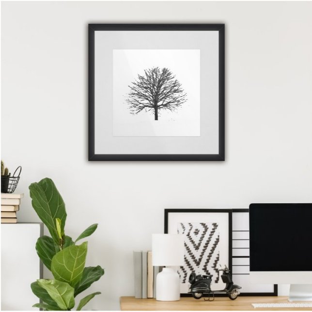 Black Lone Leafless Tree on Winter Poster (#zazzlemade #treewallart #wintertree #leaflesstree #blacktree #treeartforwall#treeautumn#baretree )