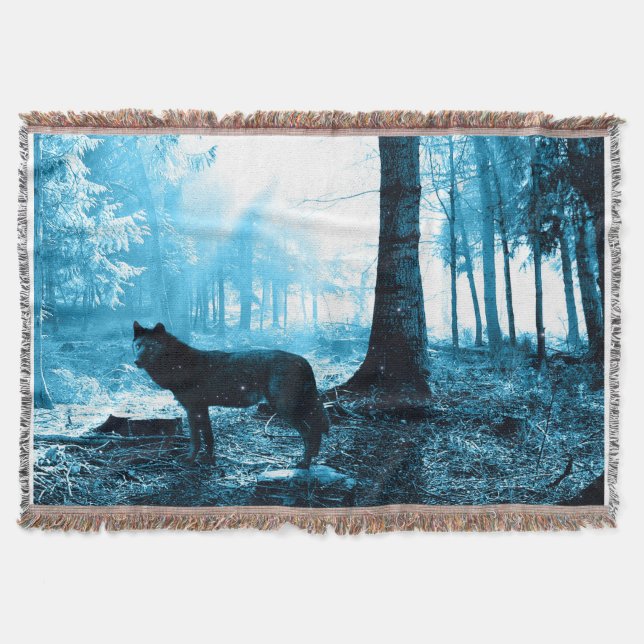 Black Lone Wolf Throw Blanket (Front)