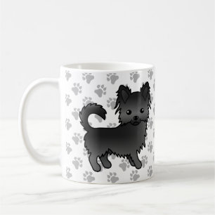 Black Long Coat Chihuahua Cartoon Dog & Paws Coffee Mug