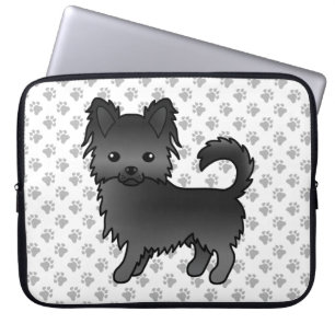 Black Long Coat Chihuahua Cartoon Dog & Paws Laptop Sleeve