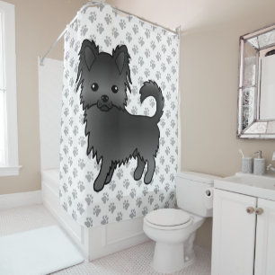 Black Long Coat Chihuahua Cartoon Dog & Paws Shower Curtain