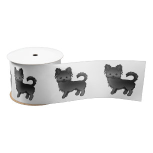 Black Long Coat Chihuahua Cute Cartoon Dog Satin Ribbon