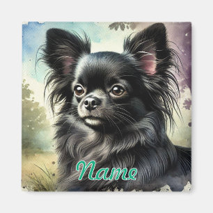 Black Long-Haired Chihuahua in Watercolor Magnet