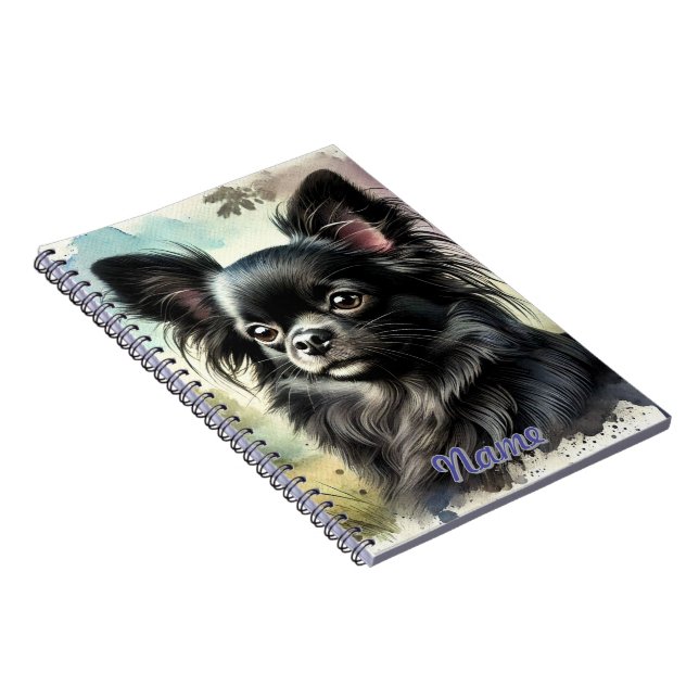 Black Long-Haired Chihuahua in Watercolor Notebook (Right Side)